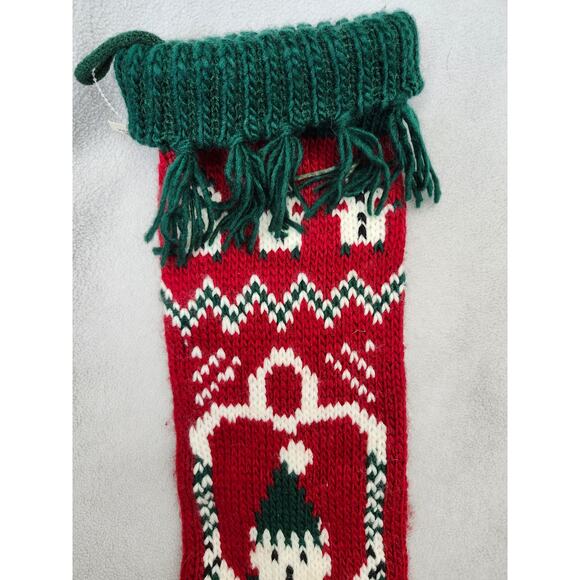 Vintage Long Crochet Christmas Stocking Red Green Snowman Taiwan Tassle - Picture 5 of 11